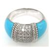 Image 3 : 18K White Gold Diamond & Turquoise Ring