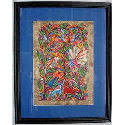 Mexican Framed Original Painting on Bark Paper