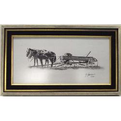 Original 1974 Gerald Farm Charcoal Painting