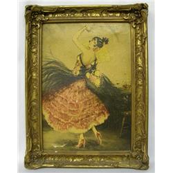 Vintage Spanish Dancer Oil Transfer Painting