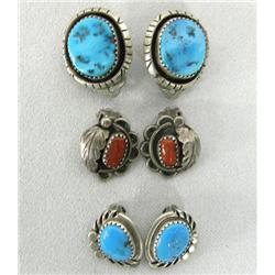 Native American Navajo Silver Turquoise Coral Earrings