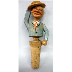 German Mechanical Carved Wood Bottle Stopper