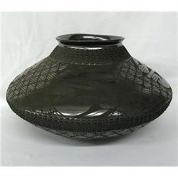 Mata Ortiz Black on Black Rabbit Pot by Lucie Sote