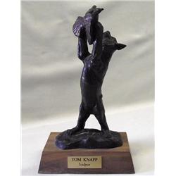 Bronze Signed & Numbered of Linx Cat with Bird by Tom Knapp