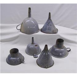 6 Antique Graniteware Funnels