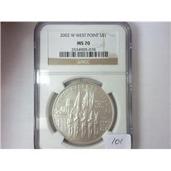 2002-W WESTPOINT SILVER DOLLAR NGC MS70