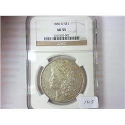 1880-O MORGAN SILVER DOLLAR NGC (AU55)