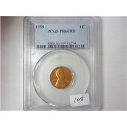 1959 LINCOLN CENT PCGS PR66RD