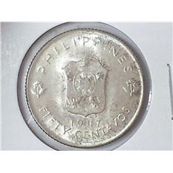 1947-S PHILIPINNES 50 CENTAVOS