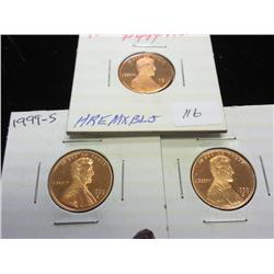 1981-S, 99-S & 99-S LINCOLN CENTS (GEM PROOF)