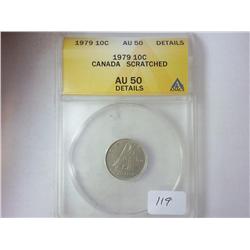 1979 CANADA 10 CENT ANACS (AU50 DETAILS) SCRATCHED