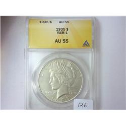 1935 PEACE SILVER DOLLAR ANACS (AU55) VAM-1