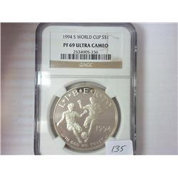 1994-S WORLD CUP SILVER DOLLAR NGC PF69 ULTRA CAM