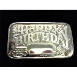 1 TROY OZ .999 FINE SILVER INGOT HAPPY BIRTHDAY