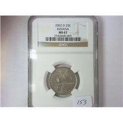 2002-D INDIANA QUARTER NGC MS67