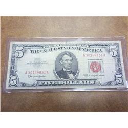 1963 US $5 NOTE RED SEAL
