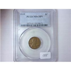 1939 LINCOLN CENT PCGS MS62BN
