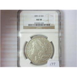 1891-O MORGAN SILVER DOLLAR NGC (AU50)
