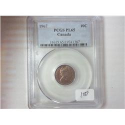 1967 CANADA 10 CENT PCGS PL65