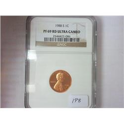1988-S LINCOLN CENT NGC PF69RD ULTRA CAMEO
