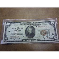 1929 US $20 NATIONAL CURRENCY NEW YORK