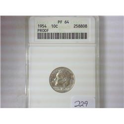 1954 ROOSEVELT DIME ANACS PF64