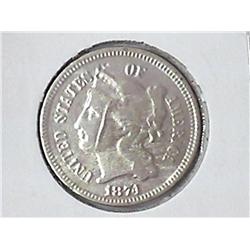 1874 THREE CENT PIECE (NICKEL) WIERD SURFACE