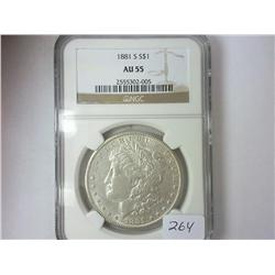 1881-S MORGAN SILVER DOLLAR NGC (AU55)