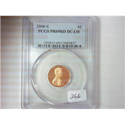 2008-S LINCOLN CENT PCGS PR69RD DCAM