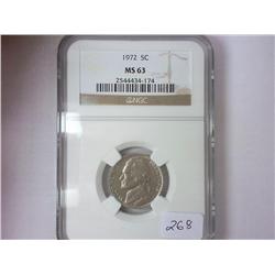 1972 JEFFERSON NICKEL NGC MS63