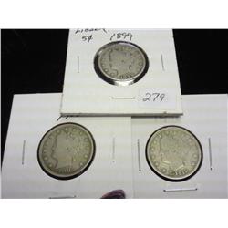 1899, 05 & 10 LIBERTY "V" NICKEL ALL (VERY GOOD)