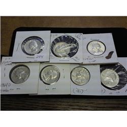 7 ASSORTED 1963 & 64 WASHINGTON SILVER QUARTERS