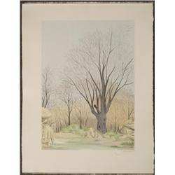 Sailcart Signed Etching Landscape Art Print Tree