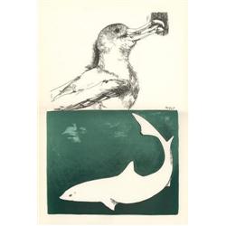 Leonard Baskin LE Lithograph SEAGULL AND THE SHARK Art