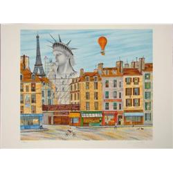 Dan Gandre Naif Naive Paris Scene STATUE OF LIBERTY Art
