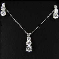 14.94ctw CZ Sterling Pendant Earring Chain Set (JEW-2691)
