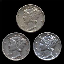 1939P/D/S Mercury Dimes Hi Grade Set of 3 (COI-8427)
