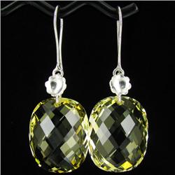 39.05ct Silver Earrings Oval Cut Lemon Quartz (GEM-29744)