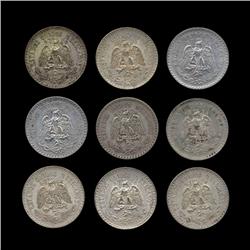 1923-43 Mexico 1 Peso 9pcs XF/AU (COI-8638)