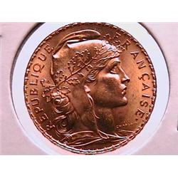 1907 French 20 Franc Gold Piece Brilliant Uncirculated