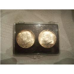 Two 1964 Pure Silver Kennedy Half Dollars