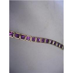 10K Gold Amethyst Bracelet with square stone pattern