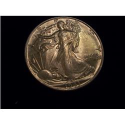 1943 BRILLIANT UNCIRCULATED SILVER WALKING LIBERTY HALF DOLLAR