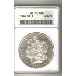 1883-CC OLD ANACS MS-63 DEEP MIRROR PROOF LIKE MORGAN SILVER DOLLAR W/ERROR