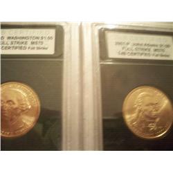 2 Presidential Gold Plated $1 MS-70 Coins