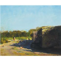 Thomas Ryan PPRHA (b.1929) FEEDING THE CHICKENS, c.1987