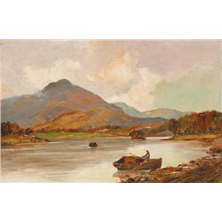 Estella Frances Solomons HRHA (1882-1968) FISHING BOATS ON A LAKE