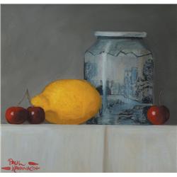 Paul Kavanagh (b.1946) CHINESE VASE, LEMON AND CHERRIES