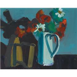 Brian Ballard RUA (b.1943) STILL LIFE WITH IRON AND JUG OF FLOWERS