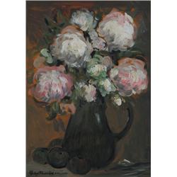 Gladys Maccabe HRUA ROI FRSA (b.1918) STILL LIFE WITH CABBAGE ROSES